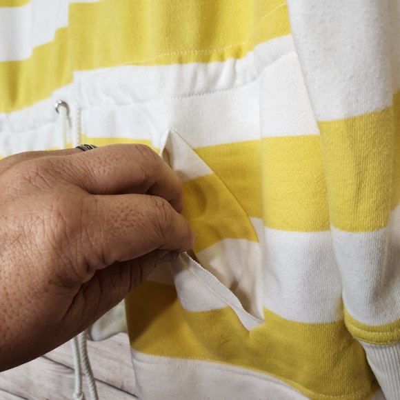 Anthropologie Maeve Elmira Yellow White Striped Jacket Sweater Size Small Pocket - Picture 10 of 16